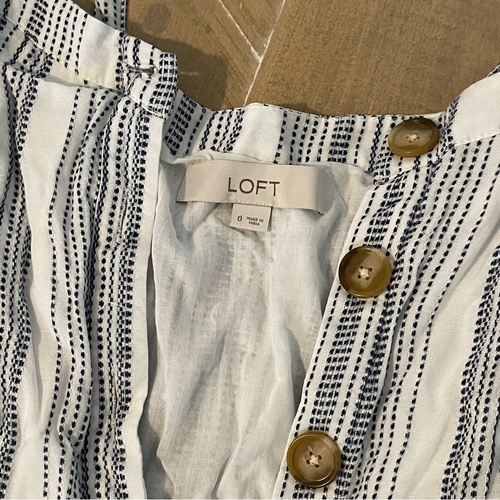 LOFT Button Down Striped Flare Dress - Picture 2 of 7